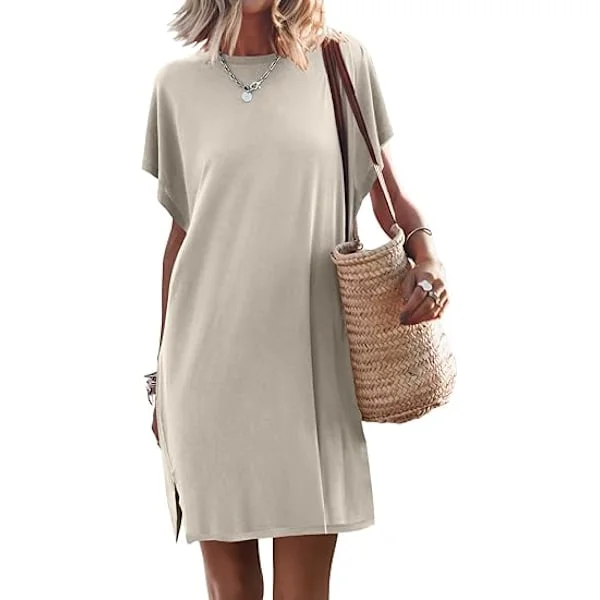 Dame sommer T-shirt kjole 2025 strandferie rejsetøj afslappet enkel blød minikjole cover-up tøj