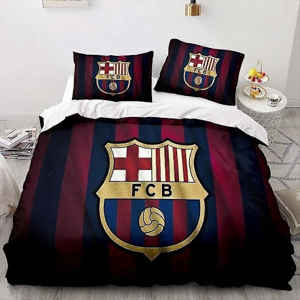 a379 Sängkläder FC Barcelona Fotbollsklubb Logotyp Täcke Påslakanset Sängkläder Mjukt 3-delars Sängset (1 Påslakan + 2 Örngott) Tm379