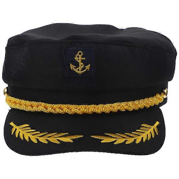 st. Sea Captain Hat Embroidered Navy Cosplay Adult Captain Hat Mania Style for Adults (Black)