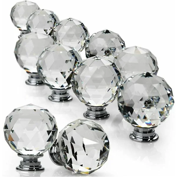 30MM Klar Kristall Diamant Glas Dörrknoppar Handtag Skåp Drag Låda Köksskåp Lådknopp för Sovrumsmöbler (8)