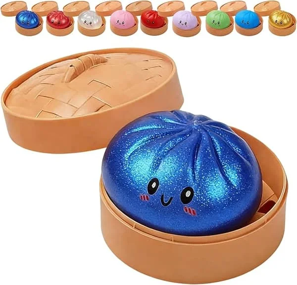 Glitter Dumpling, Glitter Dumpling Squishy with Box, Dumpling Sensory Squeeze Toy for Stress Relief