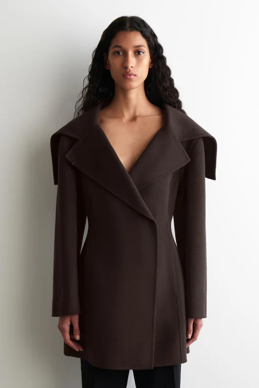 COS Women's Sculpted Double-Faced Wool Short Coat in Brown