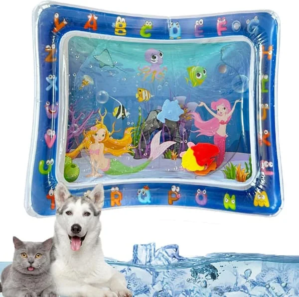 Baby Vandmåtte Sensorisk Vandlegemåtte til Katte, Sommer Vandlegemåtte, Interaktivt Kattelegetøj, Vandmåtte til Katte, Hunde (Havfrue Firkant)