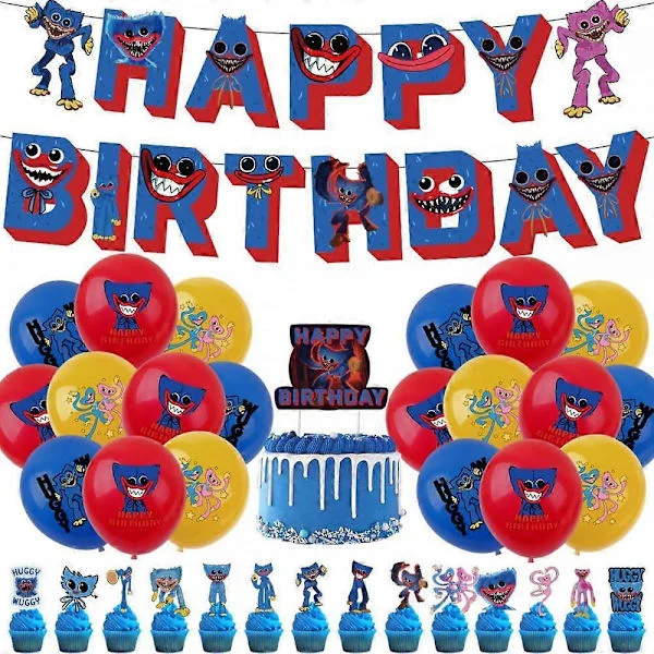 Halloween Poppy Playtime Party Decorations - Happy Birthday Banner, Latex Balloons, Cake Topper Set