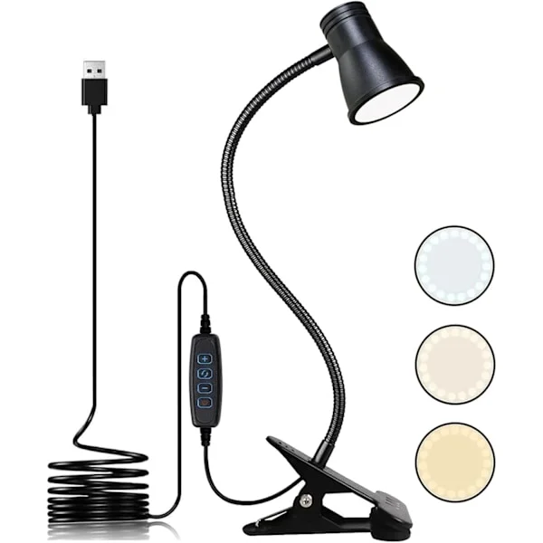 Skrivbordslampa klämma på läslampa, ögonskyddsboklampa, sänglampa, klämma på sänglampa