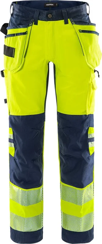 Arbetsbyxor Fristads Herr Varsel hantverkarbyxa stretch 2707 PLU, klass 2, Varsel Gul/Marinblå Arbetskläder