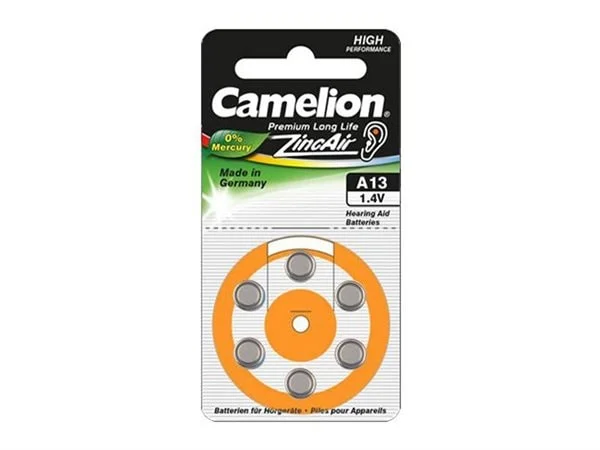 Kuulokojeen paristo Camelion A13, jossa on sinkki-ilmateknologia