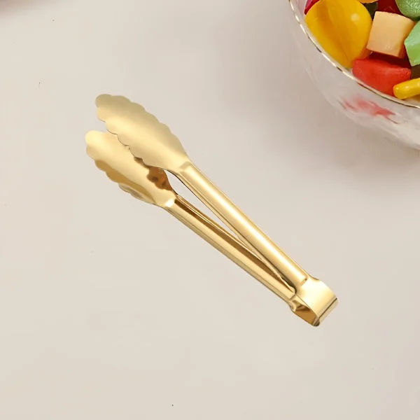 Gyldne tang i rustfrit stål, varmebestandigt ergonomisk design til grill og madlavning