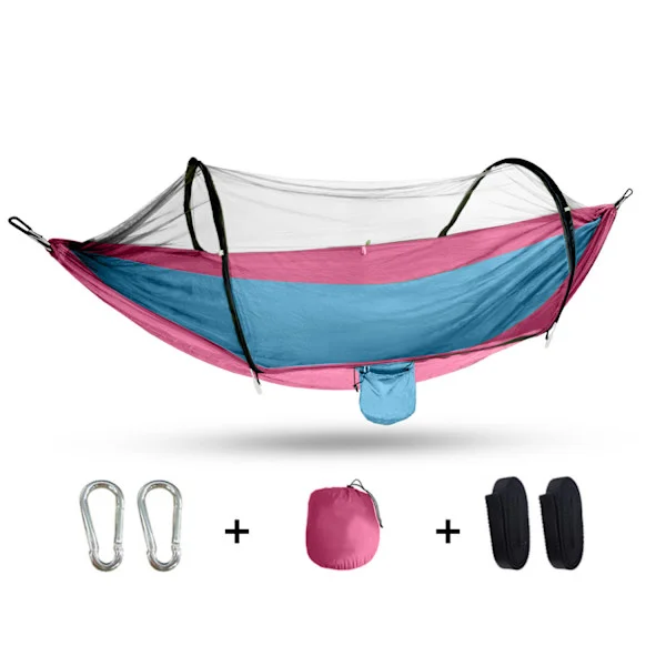 Campinghängmatta, träd hängmatta med myggnät, dubbla nylon campingstolpar myggnät utomhus campingtillbehör
