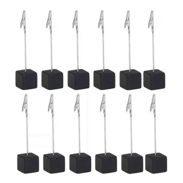 12 stk. Kort Holder Kube Furu Dekorativ Bordnummer Stativ Memo Klips Holder for Nattbord Dekorasjon Svart