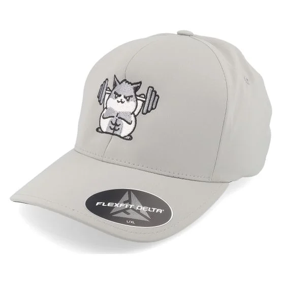 Berzerk - Grå flexfit Caps - Buff Hamster Working Out Delta Silver Stretch Fit @ Hatstore