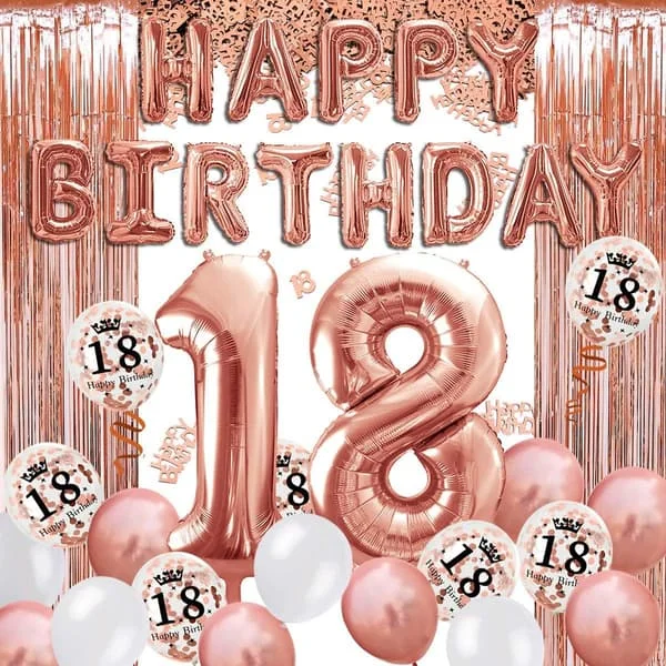 18 års rose guld fødselsdag pynt, tillykke med fødselsdagen banner, han
