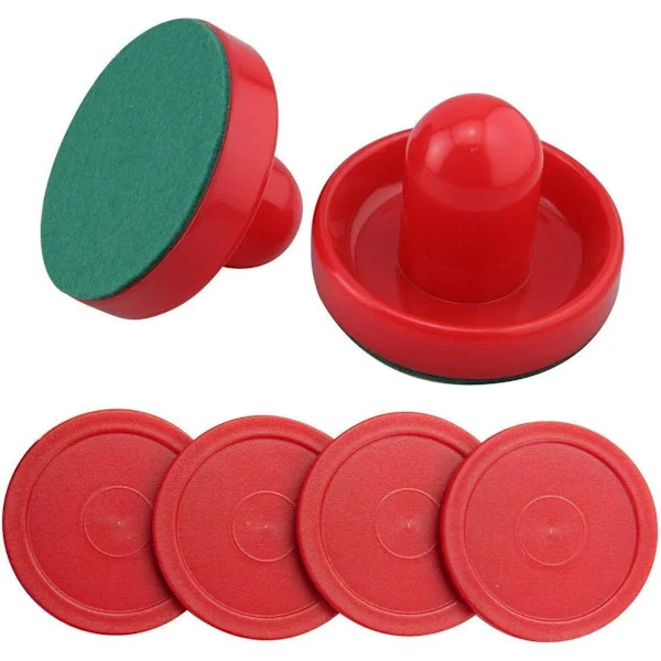 Mini Air Hockey-paddler og pucker - Erstatningsverdipakke - Sett med to røde air hockey-pushere og fire 2-tommers røde pucker