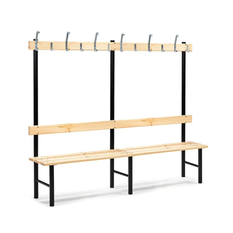 Single bench STADIUM with hook rail, 2000x400x1600 mm, 12 hooks