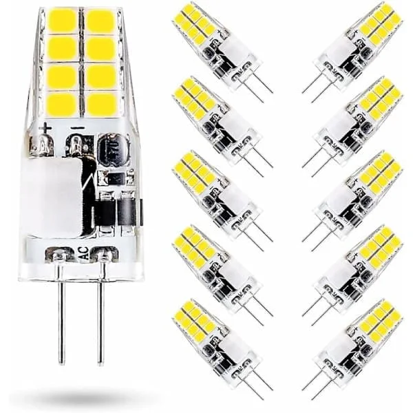 {xjxj}3W G4 LED-pære, 6000K Kaldhvit, tilsvarer 35W G4 halogenpære, AC/DC 12V, 300 lumen, ikke dimbar, 10-pakning