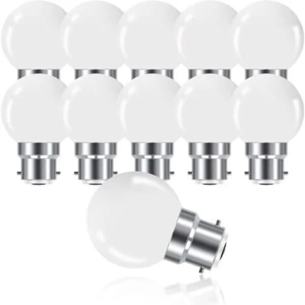 B22 3W Bajonet LED Pære, Mini Globe Golfbold Pære B22 G45, Varm Hvid 3000K, 280LM, Ikke-dæmpbar, Pakke med 10 [Energiklasse G].