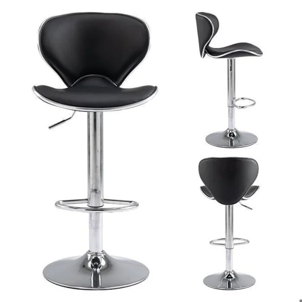 Barstol Enhet - SEVENCOMFORT - Höjdjusterbar - Ergonomisk Ryggstöd - Svart PU - Stöd 150kg