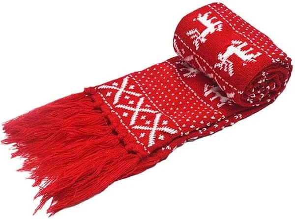 Unisex Christmas Scarf Knitted Scarf Shawl Christmas Snow Clear Fawn Plaid Winter Warm Long Scarf With Tassels 160Cm