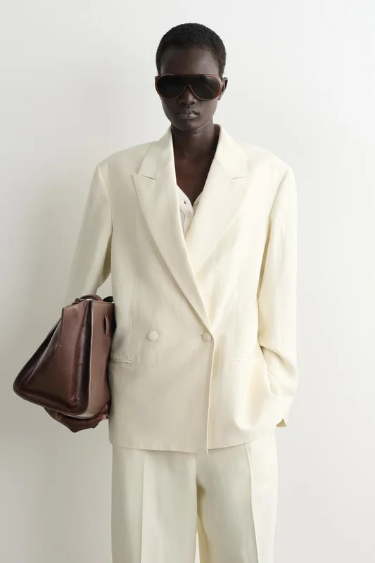 COS Linen-Blend Tuxedo Blazer in White - Women