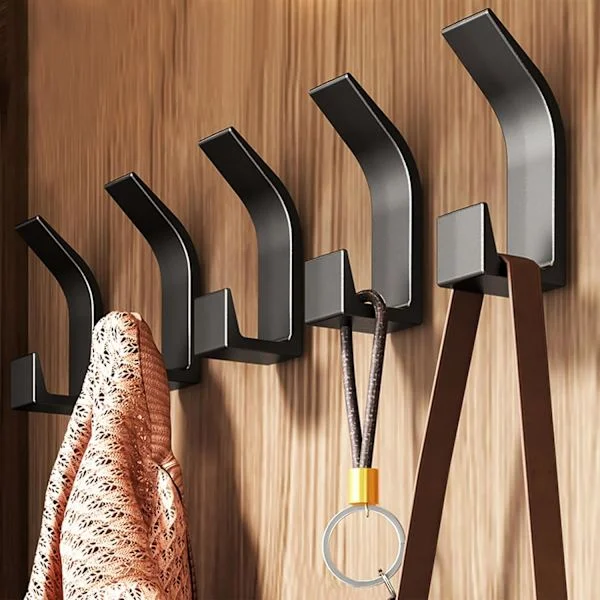 Heavy Duty Wall Hooks, 5 Pieces Metal Coat Hooks with Screws, Wall Mounted Coat Hooks Hat Hooks - Black