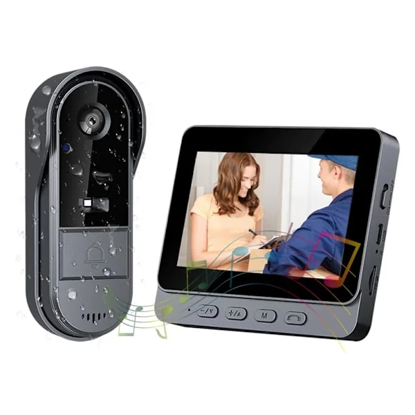 Trådlös dörrklocka med kamera, IP65 utomhus vattentät, 1080P HD 4.3" skärm, 2.4G trådlös video dörrklocka, tvåvägs ljud, mörkerseende, väderbeständig