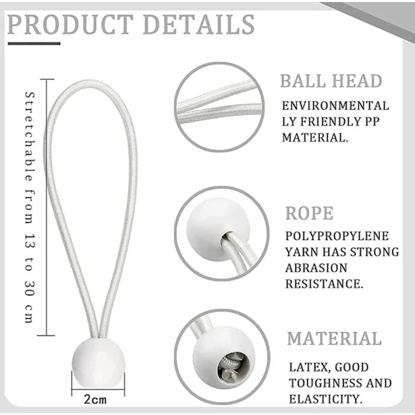 50-pack elastiska spännare, elastiska snören med kulor, gummiband, elastiska kulor för partytält, tält, banderoller och presenningar
