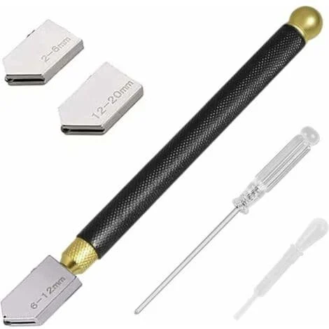 Professional Glass Cutter, Glass Cutting Tool, Pen Style, Cuts Glass from 2 to 20 mm Thick for Cutting Glass/Tiles/Mirrors/Mosaics