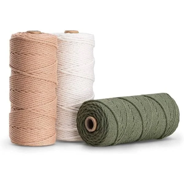 3 farger makramegarn, makrametau 3mm X 100m naturlig makrame bomullsgarn, naturlig bomullsgarn flettet tau DIY veggteppe, plantehåndverk 