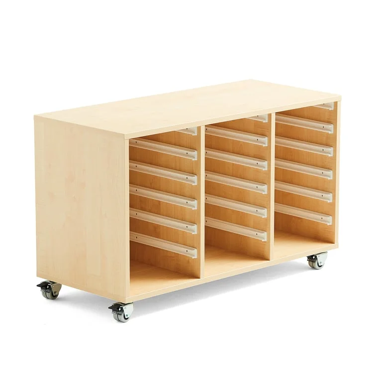 Wooden tray storage unit IDA, 3 columns, 1020x450x635 mm, birch