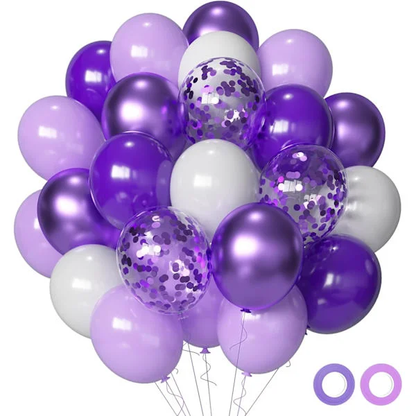Lila Ballonger Metalliska Lila Ballonger, 50 12 Tum Lavendel Lila Lila Konfetti Latex Ballonger