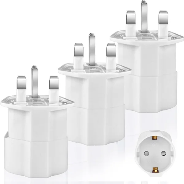 3x Type G-plugger UK-adapter Type C og F-plugger til Type G-plugger for Storbritannia Skottland Malta Singapore og Malaysia 13A SekrKontakt 3250W Hvit