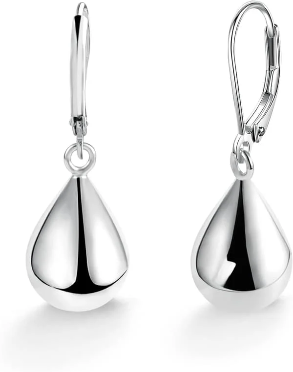 925 Sterling Silver Teardrop Leverback Örhängen för Kvinnor Flickor Vattendroppe Tårdroppe Dinglande Örhängen Smycken Hypoallergena Silver Teardrop 