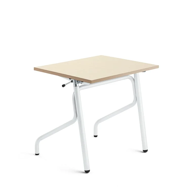 Sit-stand student desk ADJUST, 700x600 mm, high pressure laminate, birch, white
