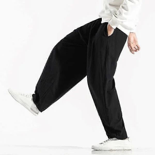 Men's Cotton and Linen Trousers Harem Pants Loose Casual Beach Pants Wide Leg Large Size Japanese Streetwear Joggers Men Black XXXL
