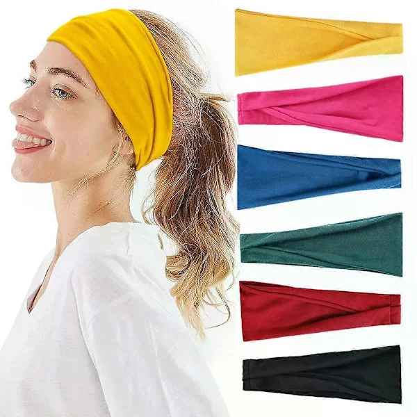 Enfärgat Sport Yoga Pannband Svettabsorberande Band Löpning Fitness Pannband Elastiskt Band Pannband Halsduk Dam pannband elast