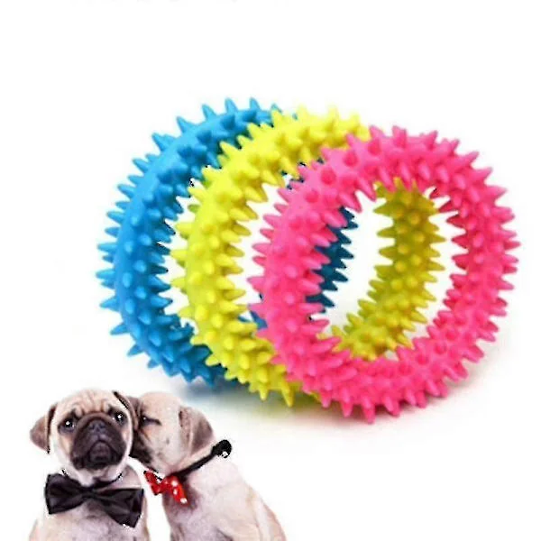 Gummi kjæledyr treningsring, giftfrie leker for lek og tygging, størrelse: 12,5 cm, tilfeldig fargelevering