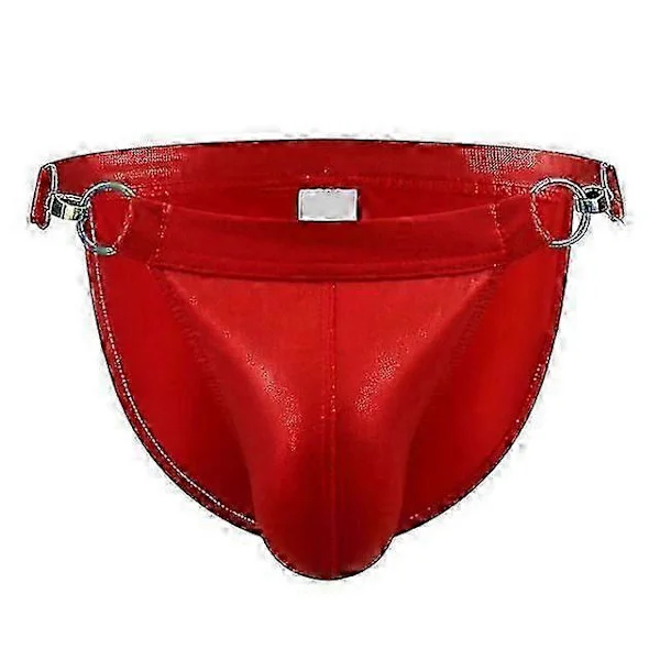 Herre Trusser Badetøj Badedragt Sexet Skinnende PU Læder Pose Lås Spænde Surfing Svømmebukser Strand Bade Bikini Undertøj L Rød