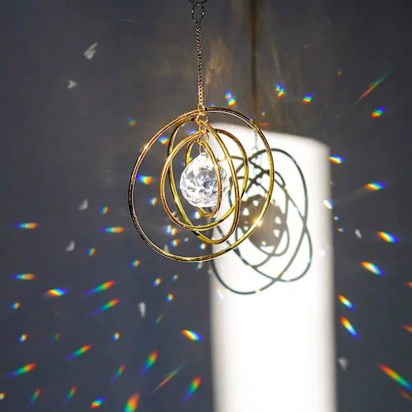 Crystal Galaxy Suncatcher, Hanging Rainbow Suncatcher for Windows, Glass Ball Prism Suncatcher With 4 Brass Circles