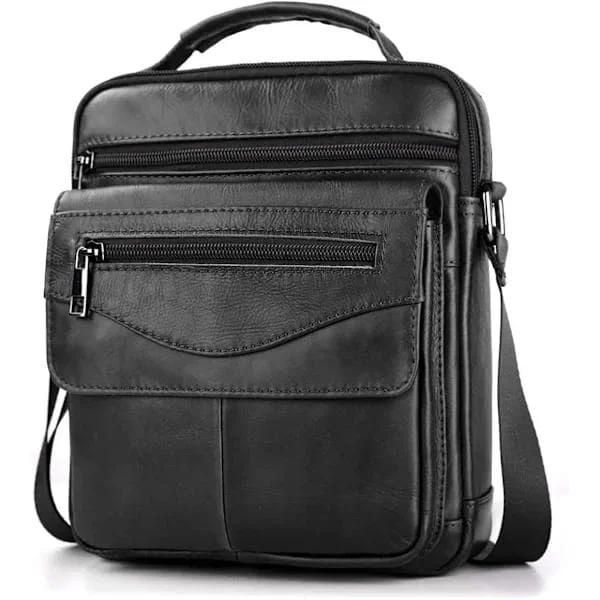Svart herrhandväska Messenger Bag Äkta läder Herrväska Messenger Bag Crossbody Herrväska Clutch Bag Stor Herrväska Crossbody Bag Axelväska Affärs