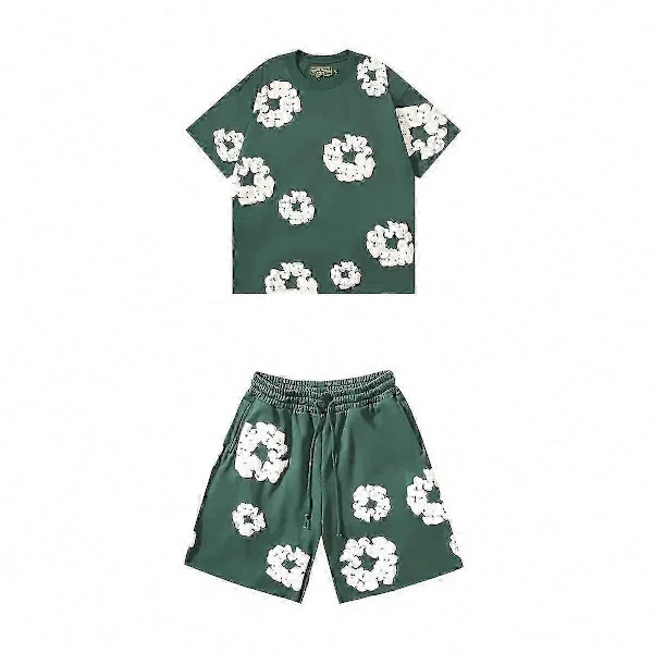 Men's Summer Shorts Set 2025, Soft Cotton Blend, Casual Comfort for Gym and Travel, Two-Piece Outfit Green Suit