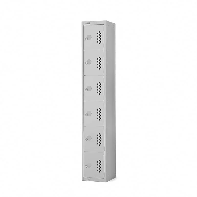 Perforated door locker, 6 door, 1800x300x450 mm, grey