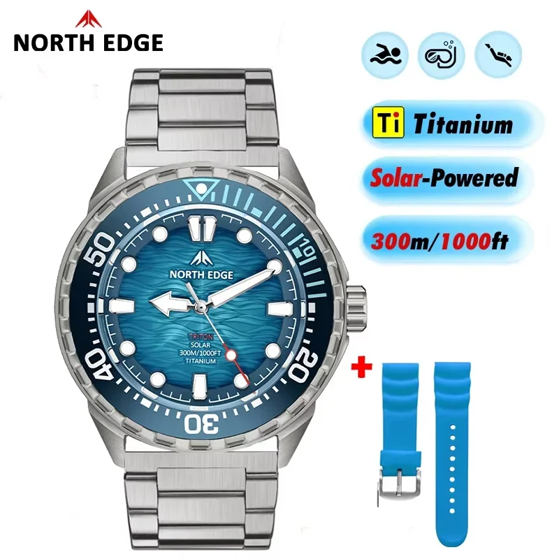 AliExpress - Montre de plongée solaire NORTH EDGE TRITON-TI en titane et acier inoxydable, montre à quartz de luxe pour homme, étanche 300 m, 