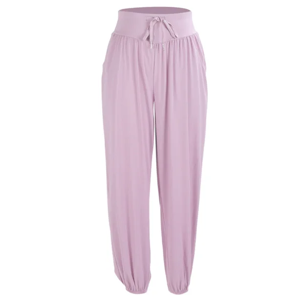 Women's Yoga Pants with Drawstring, High Waist, Running Pants with Pocket, Light Purple, M