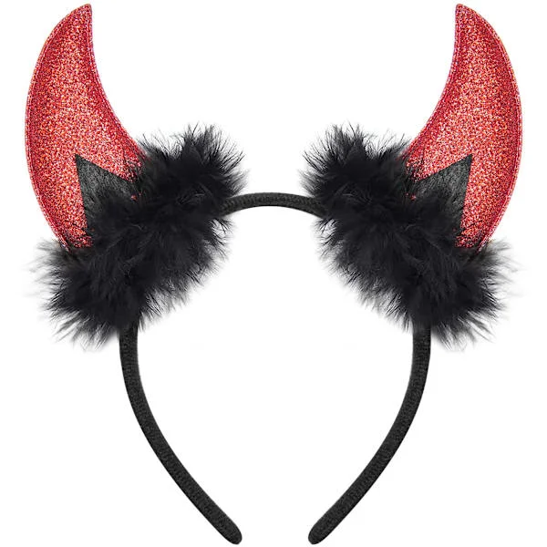 Glitter Djævlehorn Hovedbøjle, Røde Djævlehorn Djævlekostume Kvinder Mænd Piger, Halloween Maskerade Cosplay Hovedbøjle (Sort og Rød)