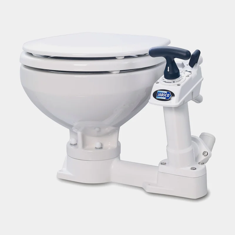 Manuel bådtoilet Jabsco Compact, til søvandsfyldning, lille skål, med låsbar udløbsventil
