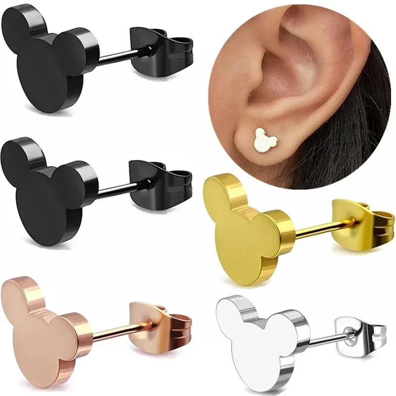 AliExpress - 1 paire mignon souris boucle d'oreille en acier inoxydable noir lapin oreille boucles d'oreilles hommes gothique minuscule dessin animé 
