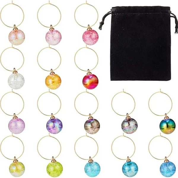 16 Pcs Christmas Wine Glass Decorations, Funny Wine Markers, Drink Tags, Reusable Tasting Party Favors, Multicolor, 1.6 cm
