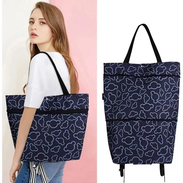 Foldable Shopping Bag with Wheels Foldable Women Reusable Multifunctional Shopping Bag Travel Bag Large Capacity