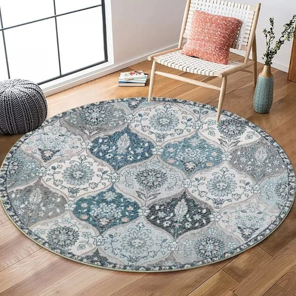 Pyöreä matto Vintage Boho-matto Pestävä puuvillamatto Mandala-kuvioitu matto makuuhuoneeseen, olohuoneeseen, ruokailutilaan, keittiöön, sisäkäyttöön
