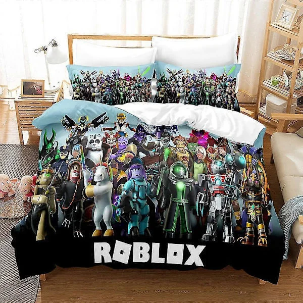 R03 Roblox 3D-painettu vuodevaatesetti pussilakana päiväpeitto tyynyliina lasten lahja UK SINGLE 135x200cm